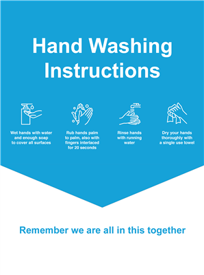 Wall Sign 22x28 BLUE Hand Washing Instructions