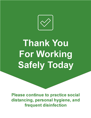 Wall Sign 8.5x11 GREEN Thank You Working Safely