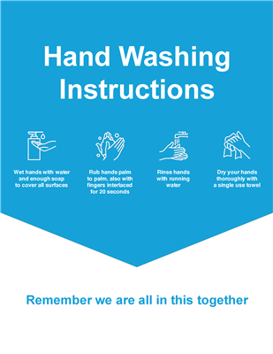 Wall Sign 8.5x11 BLUE Hand Washing Instructions