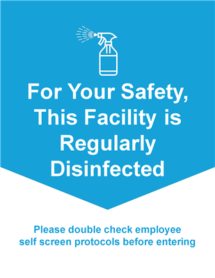 Wall Sign 8.5x11 BLUE Facility Disinfected