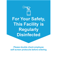 Window Cling 18x24 BLUE Facility Disinfected